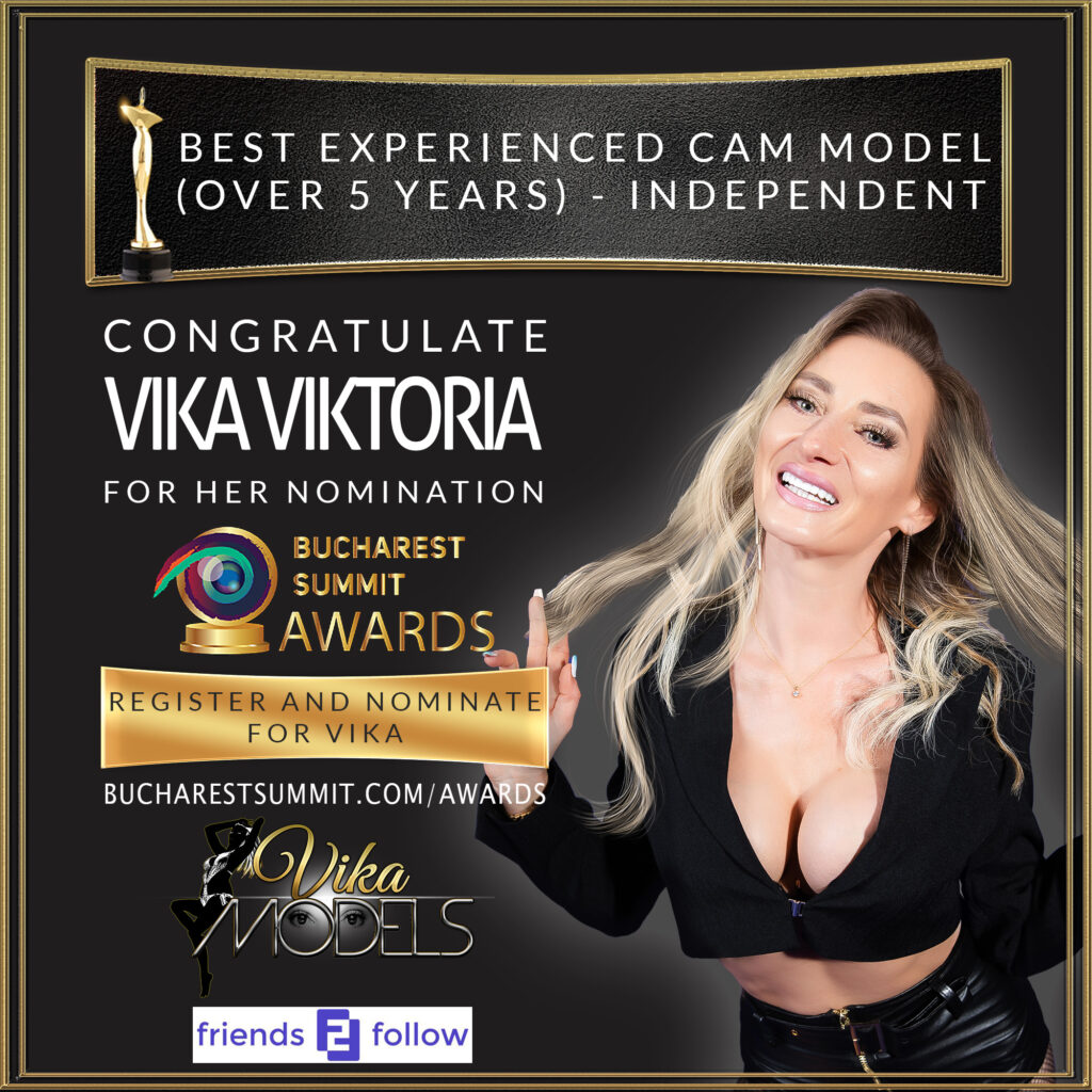 Selbst erstellte Nominierungsgrafik Bucharest Summit Awards 2024 Vika Viktoria Best Experienced Cam Model Over 5 Years Independent
